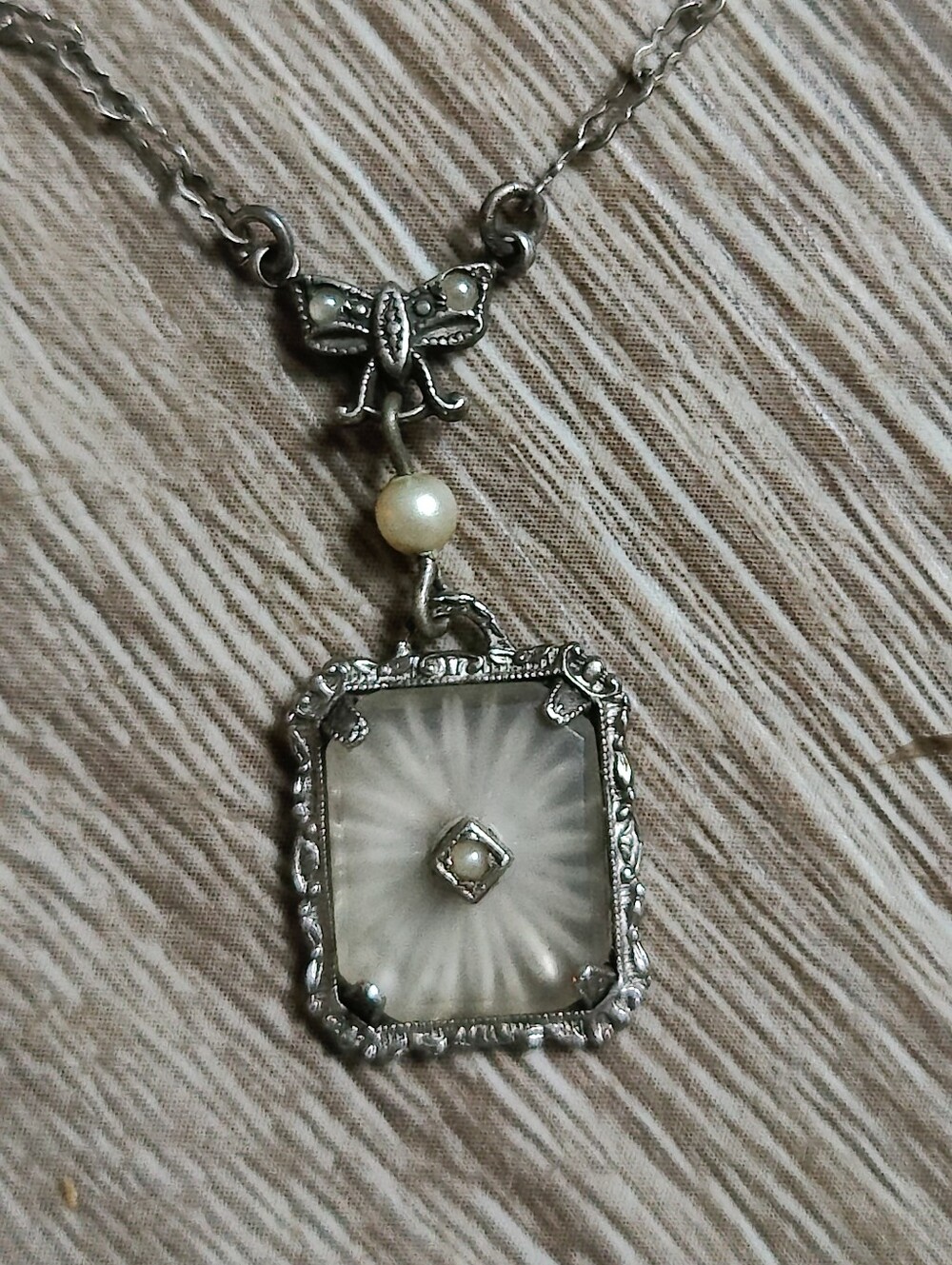 Vintage Sterling Art Deco Camphor Glass Necklace - Picture 7 of 7
